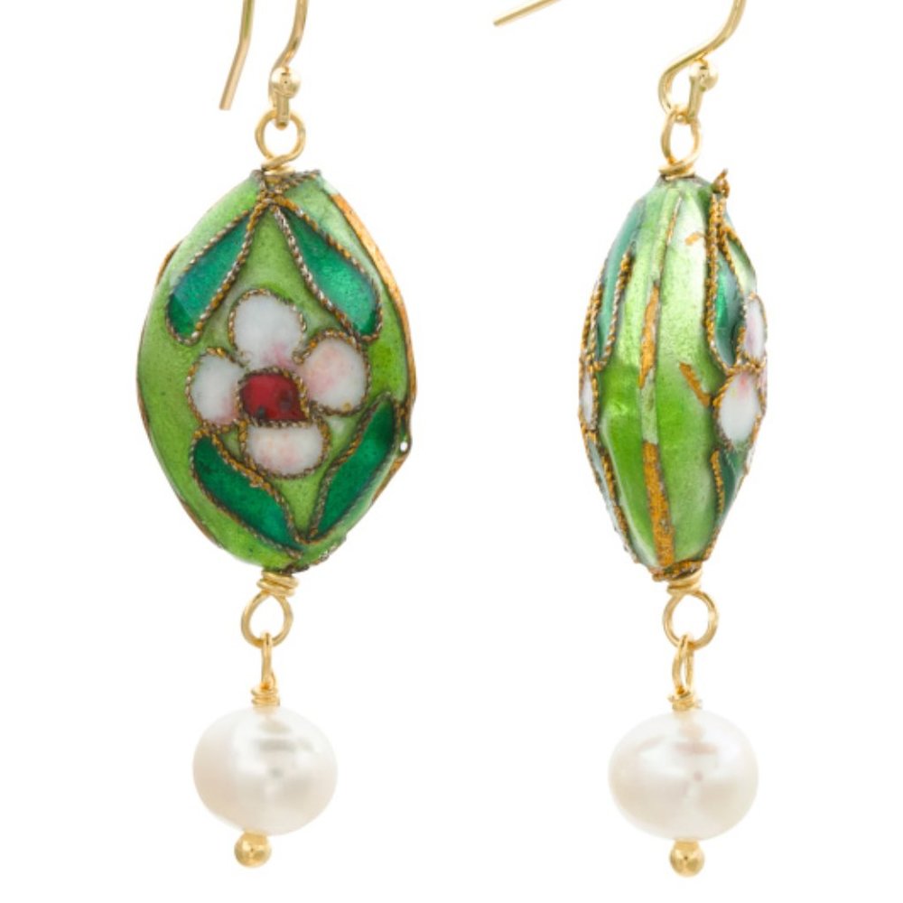 IRIS & LILY Cloissone&Pearl Earrings Sterling Silv - Picture 1 of 4